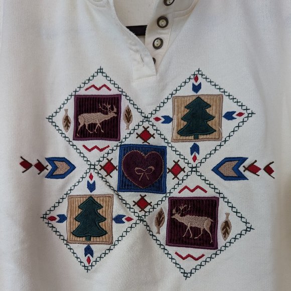 Vintage Winter Festive Cream Sweater Size Medium Petite - Picture 6 of 15